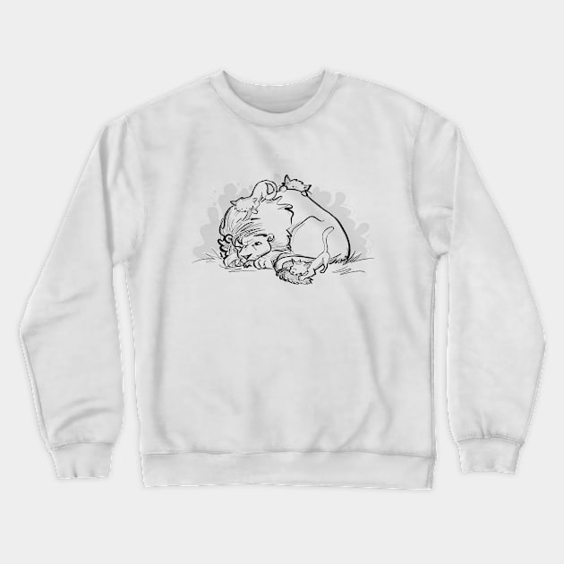 Napping lion with kittens Crewneck Sweatshirt by Jason's Doodles